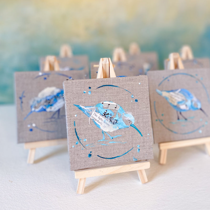 Mini Bird Painting on Easel Sandpiper Waves