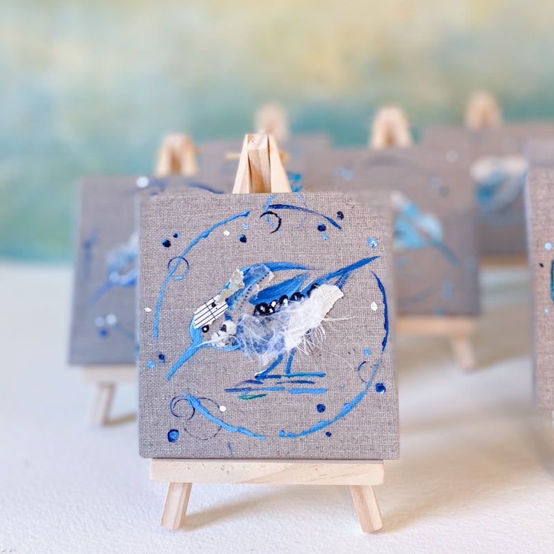 Mini Bird Painting on Easel Sandpiper Ocean