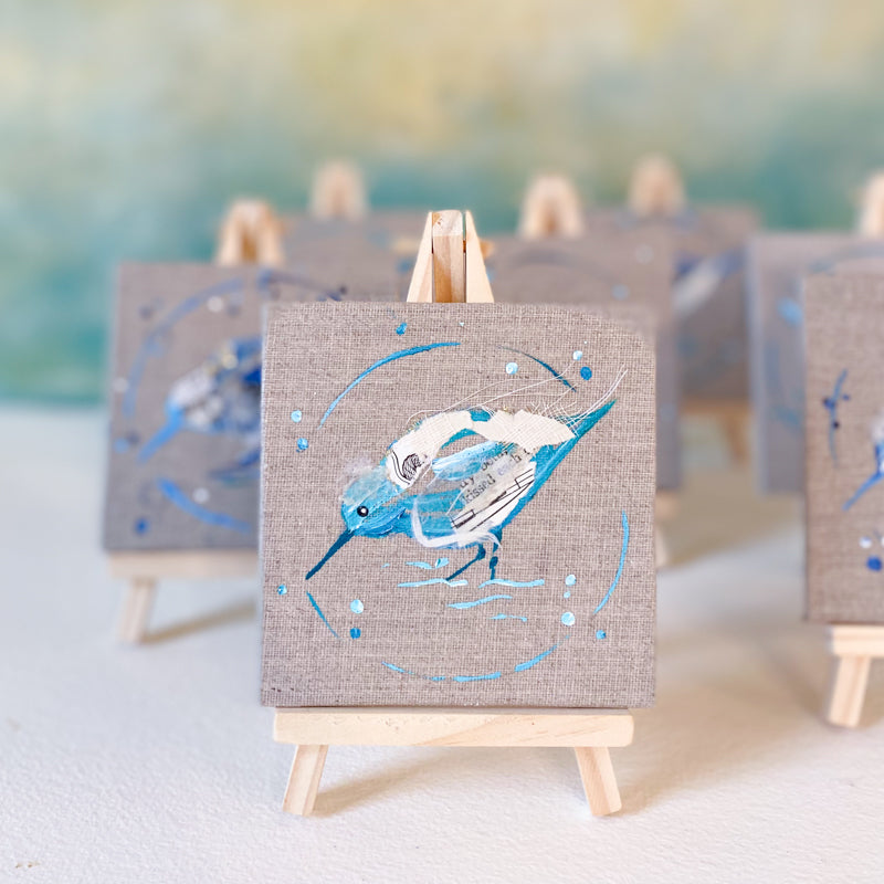 Mini Bird Painting on Easel Sandpiper Kiss