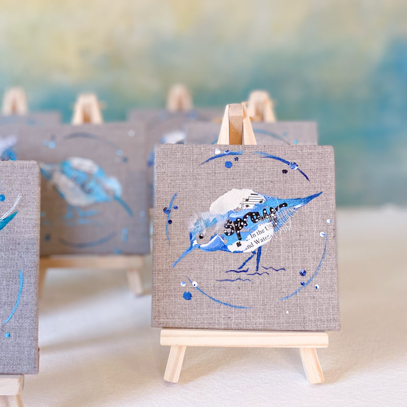 Mini Bird Painting on Easel Sandpiper Spray