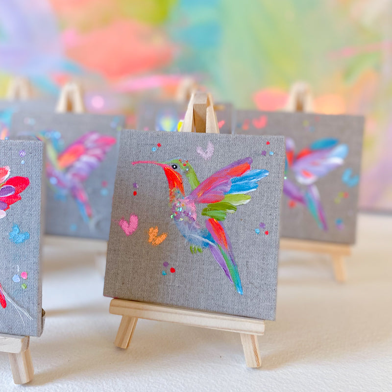 Mini Bird Painting on Easel Hummingbird 2