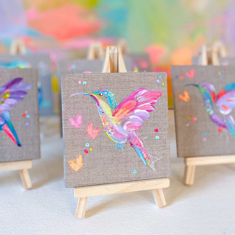 Mini Bird Painting on Easel Hummingbird 4