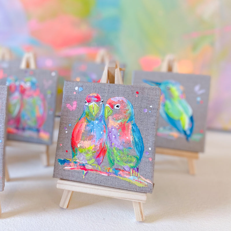 Mini Bird Painting on Easel Lovebirds 2