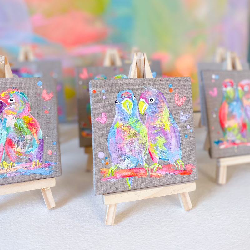 Mini Bird Painting on Easel Lovebirds 1