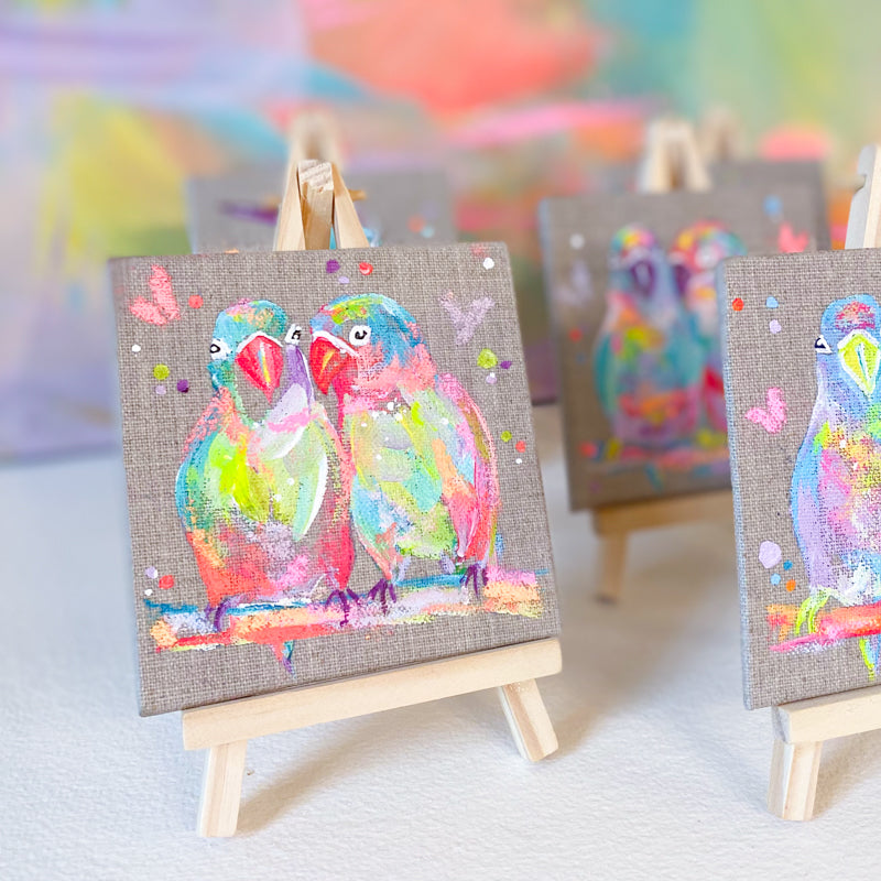 Mini Bird Painting on Easel Lovebirds 5