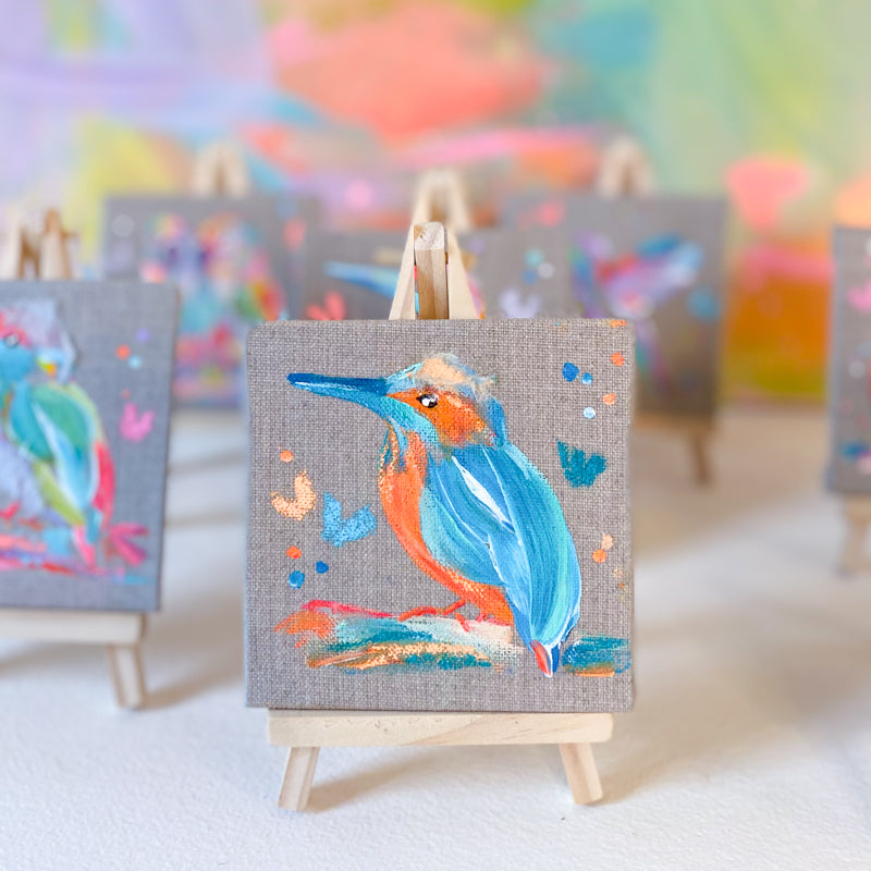 Mini Bird Painting on Easel Kingfisher 2