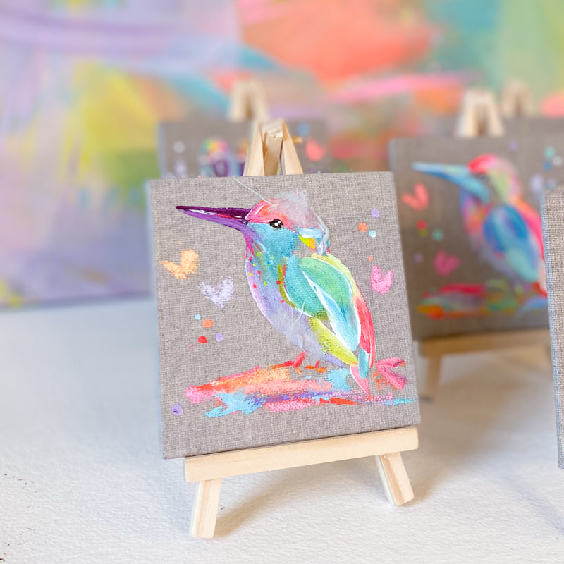 Mini Bird Painting on Easel Kingfisher 3