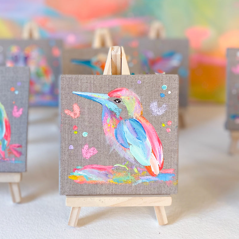 Mini Bird Painting on Easel Kingfisher 1