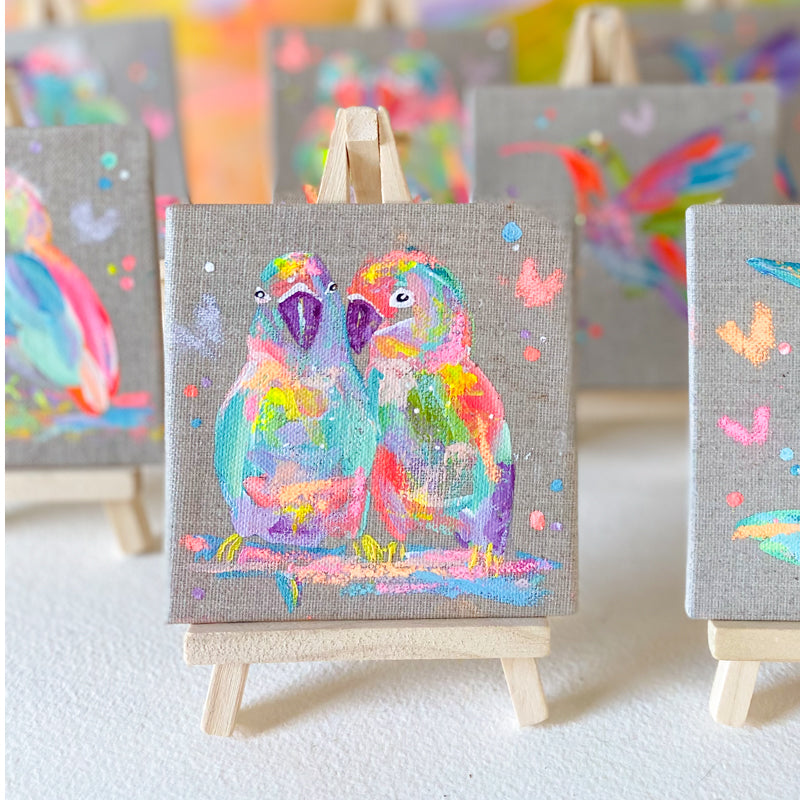 Mini Bird Painting on Easel Lovebirds 4