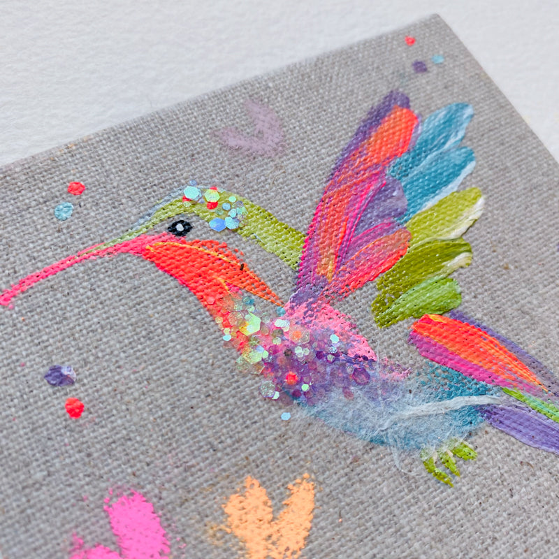 Mini Bird Painting on Easel Hummingbird 2