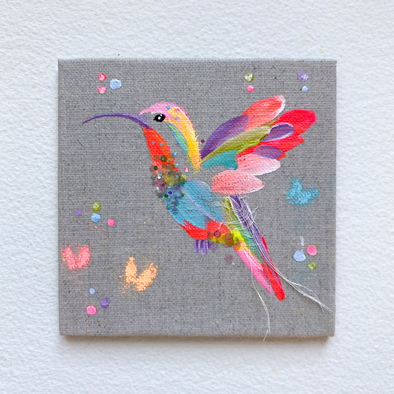 Mini Bird Painting on Easel Hummingbird 1