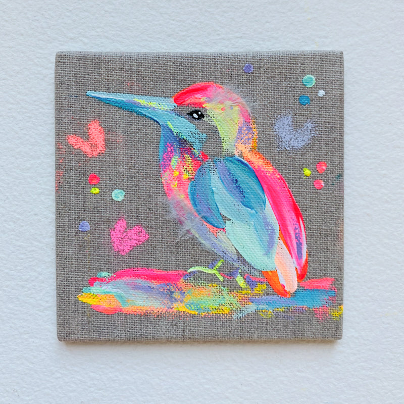 Mini Bird Painting on Easel Kingfisher 1