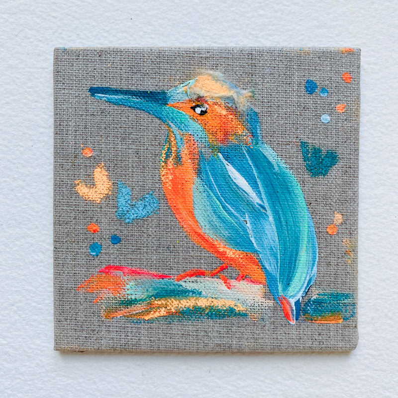 Mini Bird Painting on Easel Kingfisher 2