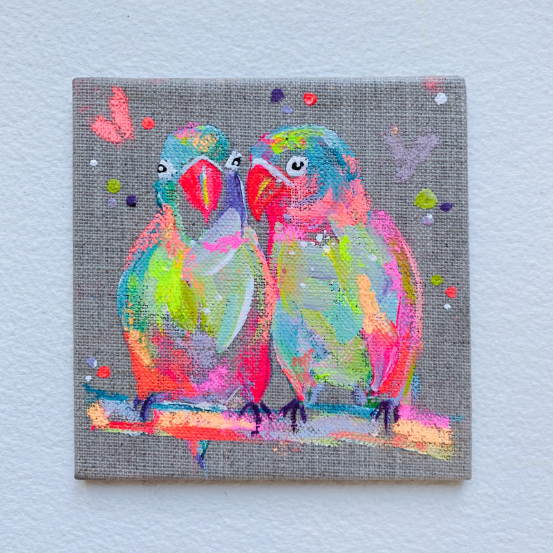 Mini Bird Painting on Easel Lovebirds 5