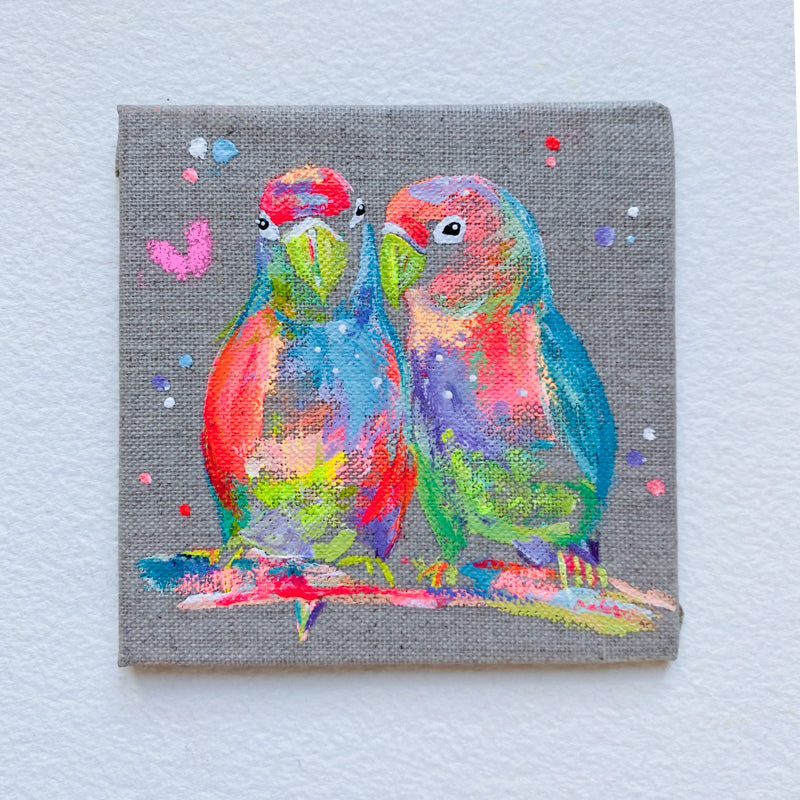 Mini Bird Painting on Easel Lovebirds 2