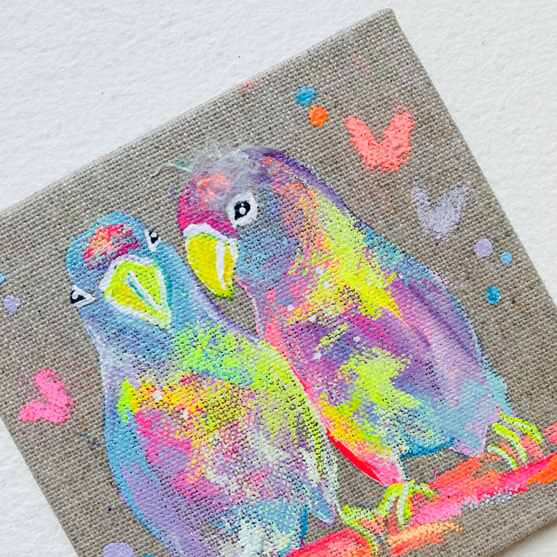 Mini Bird Painting on Easel Lovebirds 1