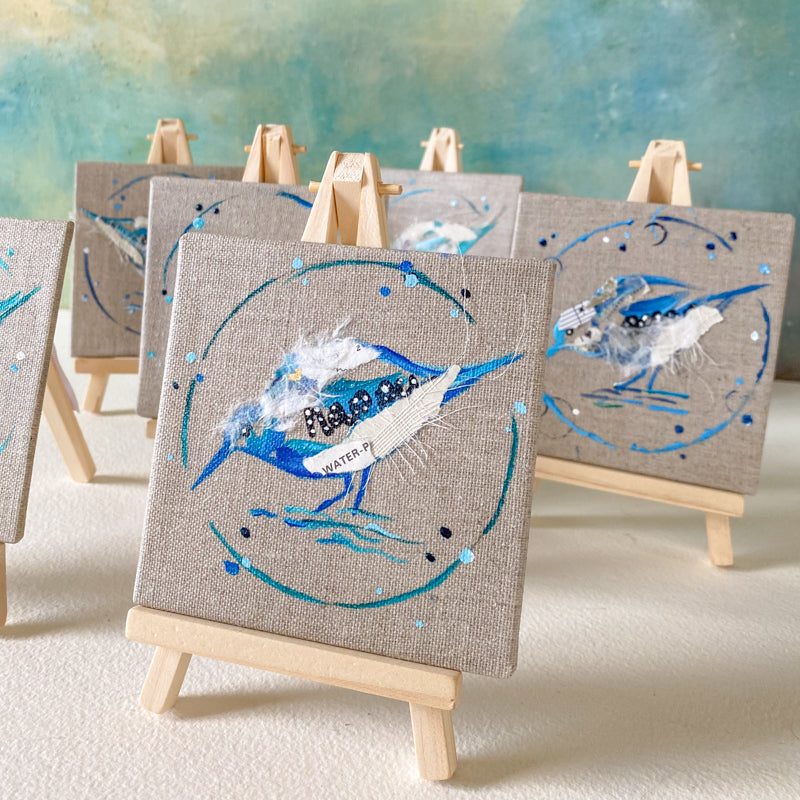 Mini Bird Painting on Easel Sandpiper Happy