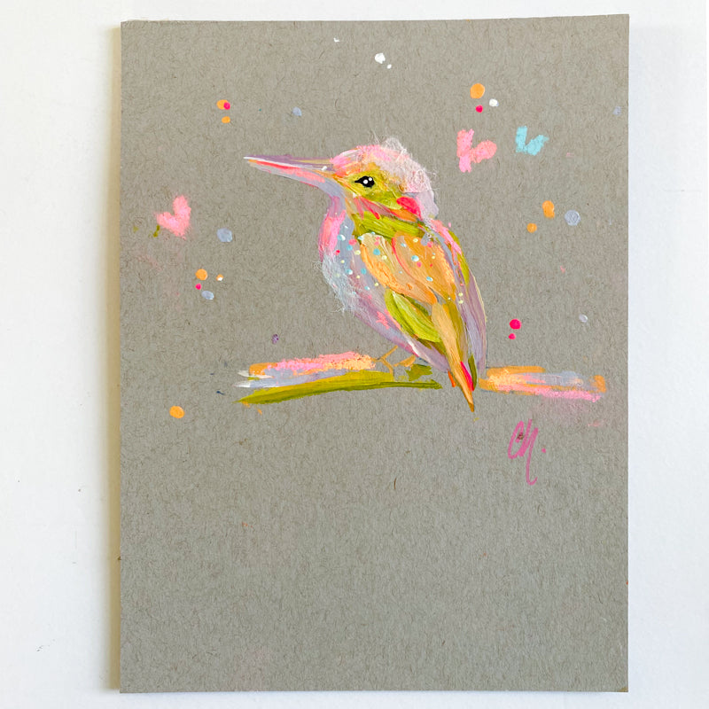 Small Vibrant Kingfisher 1 Painting on Handmade Paper