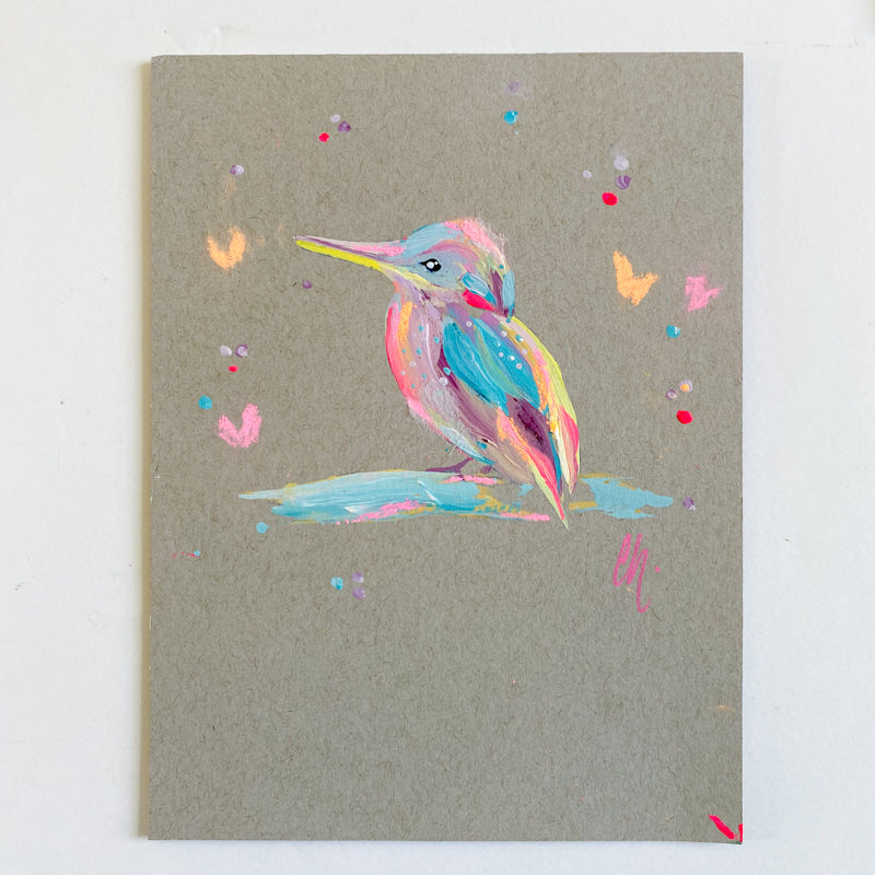 Small Vibrant Kingfisher 2 Painting on Handmade Paper