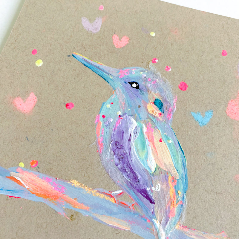 Small Vibrant Kingfisher 3 Painting on Handmade Paper