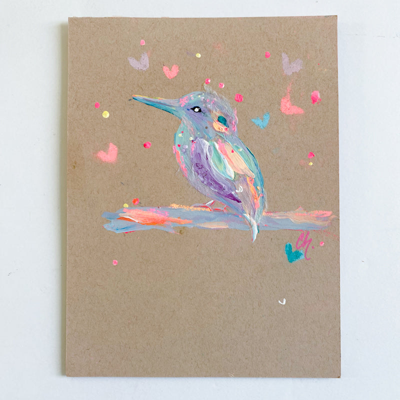 Small Vibrant Kingfisher 3 Painting on Handmade Paper