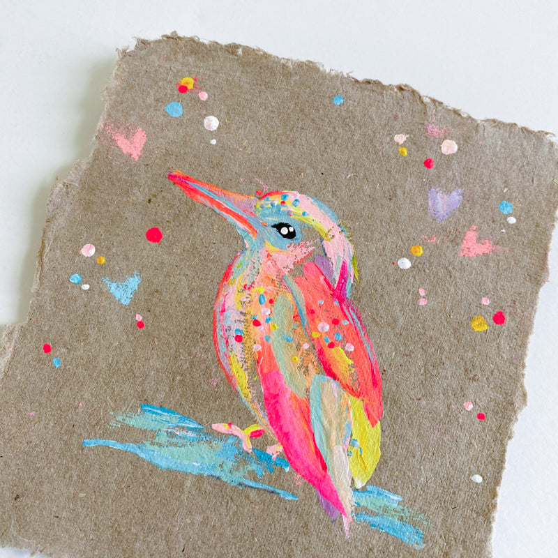 Small Vibrant Kingfisher 4 Painting on Handmade Paper