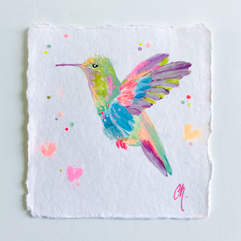 Small Vibrant Hummingbird 3 Painting on Handmade Paper