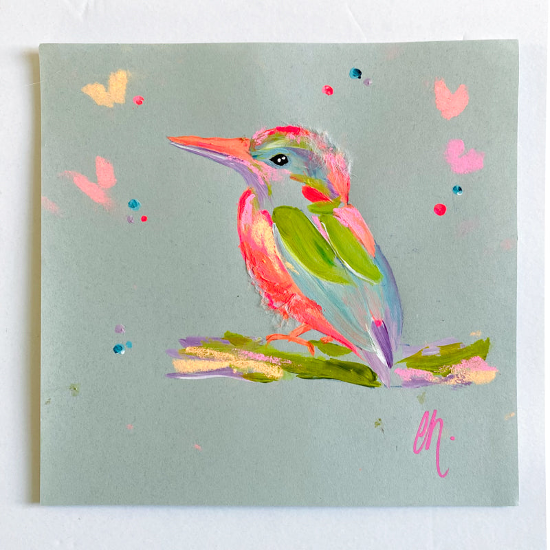 Small Vibrant Kingfisher 5 Painting on Handmade Paper