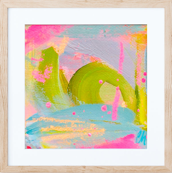 Lime Caipirinha with Raspberry Coulee | Abstract Painting on Handmade Paper