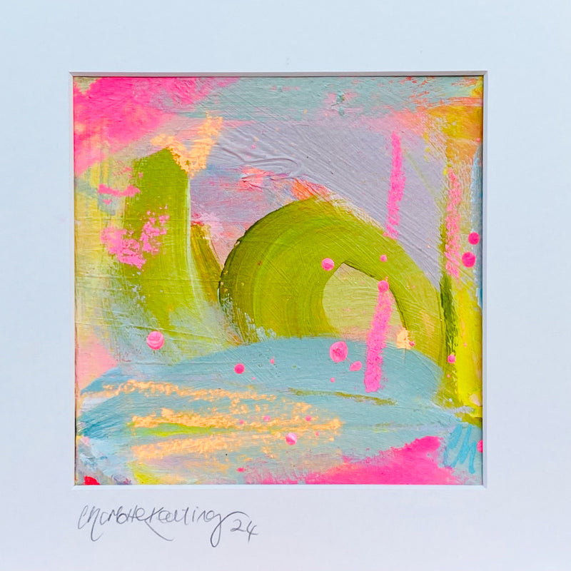 Lime Caipirinha with Raspberry Coulee | Abstract Painting on Handmade Paper